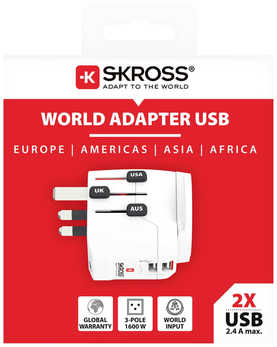 Adapter SKROSS PRO Light, 2 x USB-A, World, White