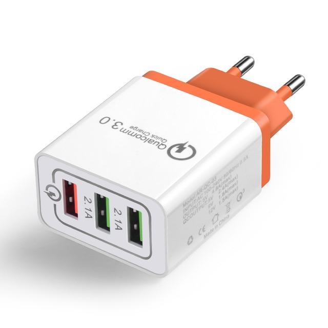 Smart adapter Qualcomm 3.0 Quick Charge with three ports 3A 2.1A - orange - Adapters