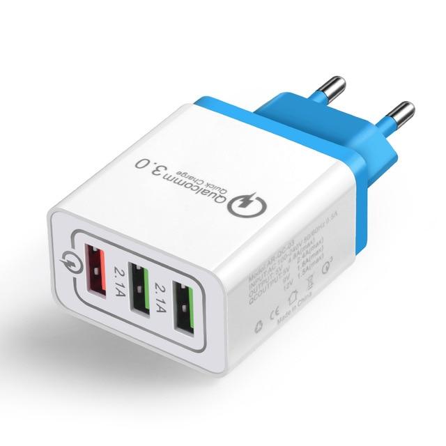 Smart adapter Qualcomm 3.0 Quick Charge with three ports 3A 2.1A - blue - Adapters