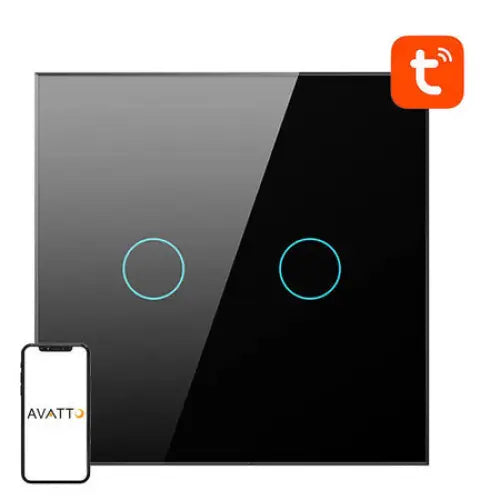 Smart Light Switch ZigBee Avatto LZTS02-EU-B2 2 Way No Neutral TUYA (black) - Switches<<<Control devices<<<Smart
