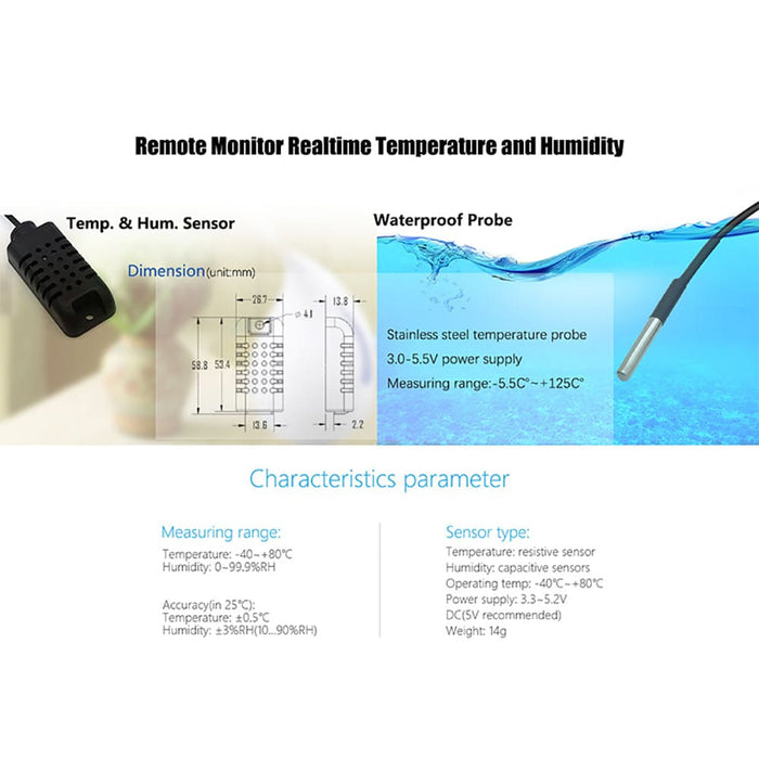 Smart Wi-Fi switch Sonoff TH16, 16A 2200W, with a sensor for temperature and humidity