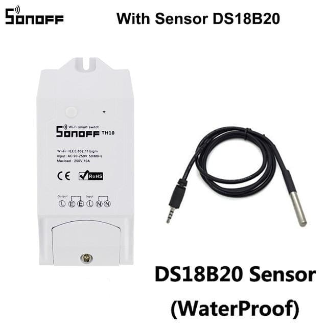 Smart Wi-Fi switch Sonoff TH16, 16A 2200W, with a sensor for temperature and humidity