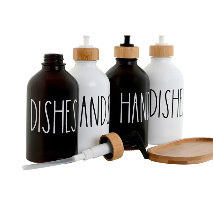 Soap Dispenser Home ESPRIT White Black Bamboo Crystal 350 ml 15,5 x 8 x 19 cm (2 Units) - Баня<<<Дом