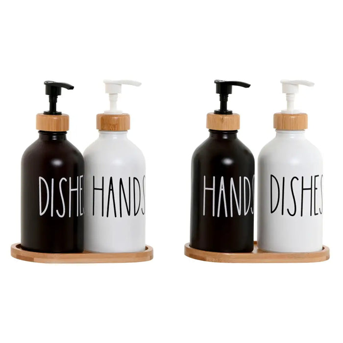 Soap Dispenser Home ESPRIT White Black Bamboo Crystal 350 ml 15,5 x 8 x 19 cm (2 Units) - Баня<<<Дом
