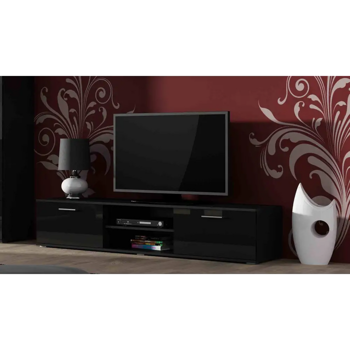 SOHO 1 furniture set (RTV180 cabinet + S1 cabinet + shelves) Black/Black gloss - Modern wall unitsMES-NOW<<<Wall