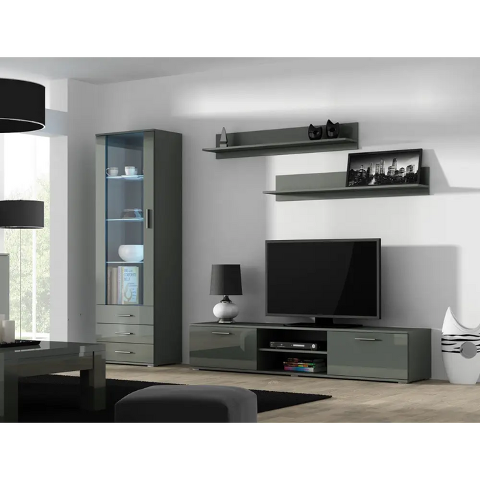 SOHO 1 set (RTV180 cabinet + S1 cabinet + shelves) Grey/Gloss grey - Modern wall unitsMES-NOW<<<Wall UnitsMES<<<ActionPL