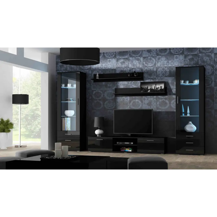 SOHO 4 set (RTV180 cabinet + 2x S1 cabinet + shelves) Black/Gloss black - Modern wall unitsMES-NOW<<<Wall