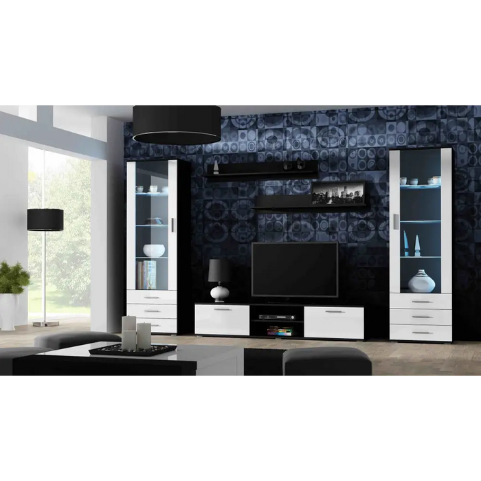SOHO 4 set (RTV180 cabinet + 2x S1 cabinet + shelves) Black/White gloss - Modern wall unitsMES-NOW<<<Wall