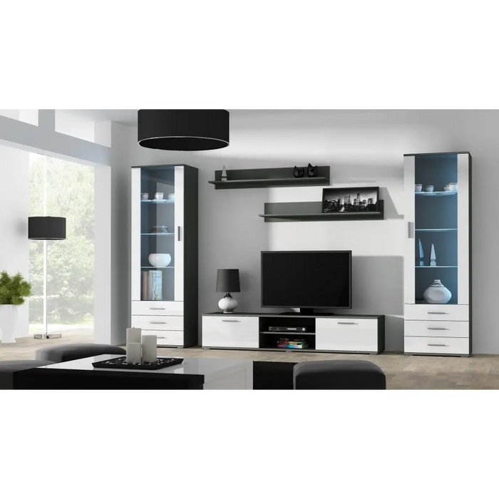 SOHO 4 set (RTV180 cabinet + 2x S1 cabinet + shelves) Grey/White glossy - Modern wall unitsMES-NOW<<<Wall