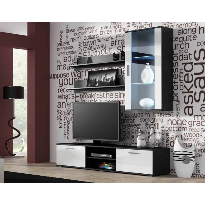 SOHO 5 set (RTV180 cabinet + Wall unit + shelves) Black/White gloss - Modern wall unitsMES-NOW<<<Wall