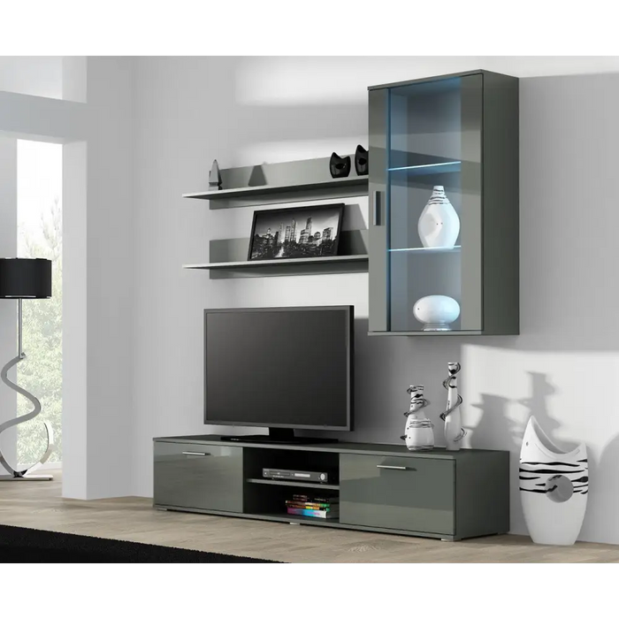 SOHO 5 set (RTV180 cabinet + Wall unit + shelves) Grey / Gloss grey - Modern wall unitsMES-NOW<<<Wall