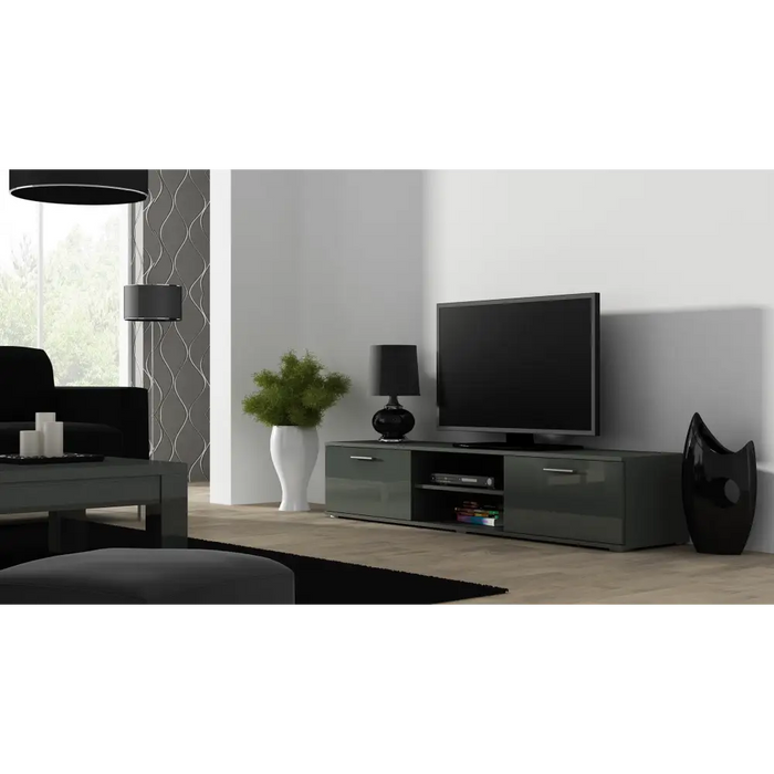SOHO 5 set (RTV180 cabinet + Wall unit + shelves) Grey / Gloss grey - Modern wall unitsMES-NOW<<<Wall