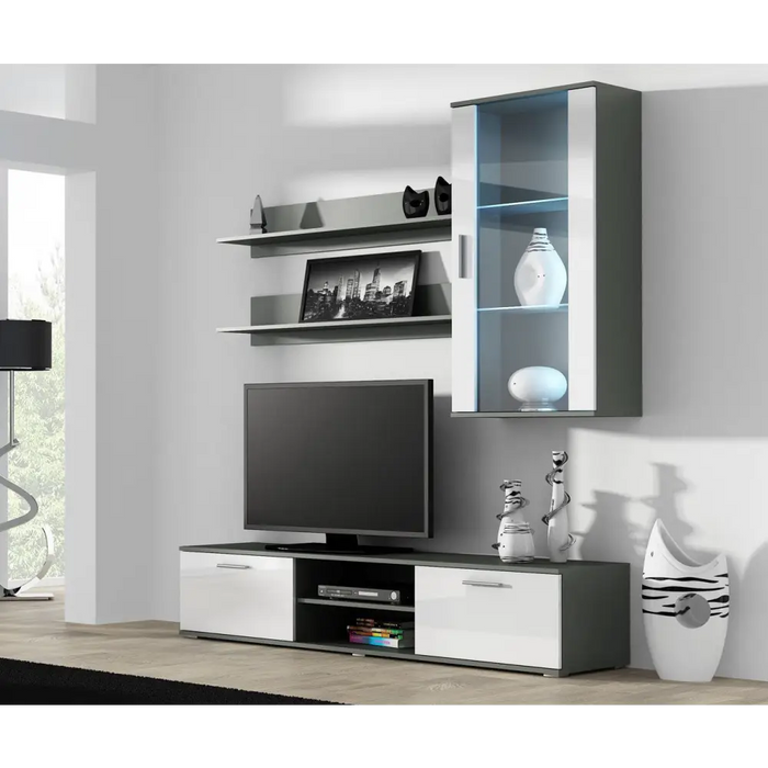 SOHO 5 set (RTV180 cabinet + Wall unit + shelves) Grey/Gloss white - Modern wall unitsMES-NOW<<<Wall UnitsMES<<<ActionPL