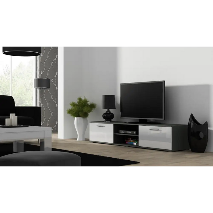 SOHO 5 set (RTV180 cabinet + Wall unit + shelves) Grey/Gloss white - Modern wall unitsMES-NOW<<<Wall UnitsMES<<<ActionPL