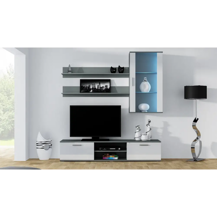 SOHO 5 set (RTV180 cabinet + Wall unit + shelves) Grey/Gloss white - Modern wall unitsMES-NOW<<<Wall UnitsMES<<<ActionPL