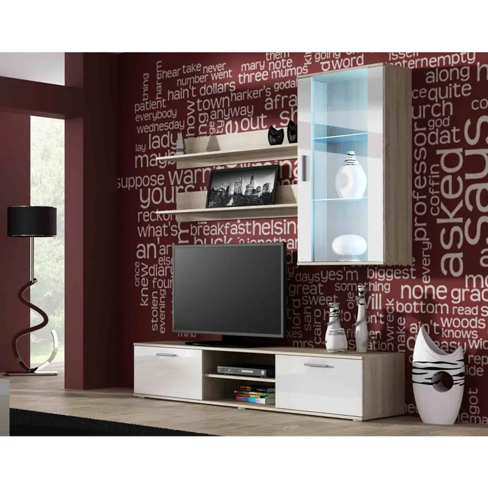 SOHO 5 set (RTV180 cabinet + wall unit + shelves) Sonoma oak / glossy white - Modern wall unitsMES-NOW<<<Wall