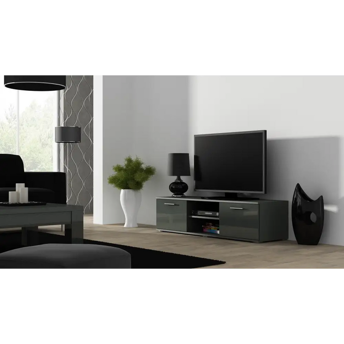 SOHO 7 set (RTV140 cabinet + S1 cabinet + shelves) Grey / Gloss grey - Modern wall unitsMES-NOW<<<Wall