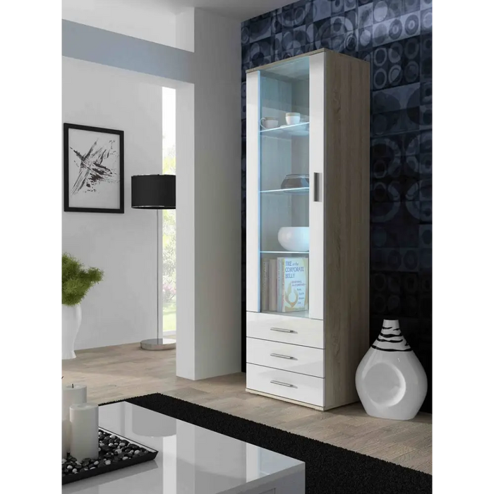SOHO 7 set (RTV140 cabinet + S1 cabinet + shelves) Sonoma oak / White gloss - Modern wall unitsMES-NOW<<<Wall