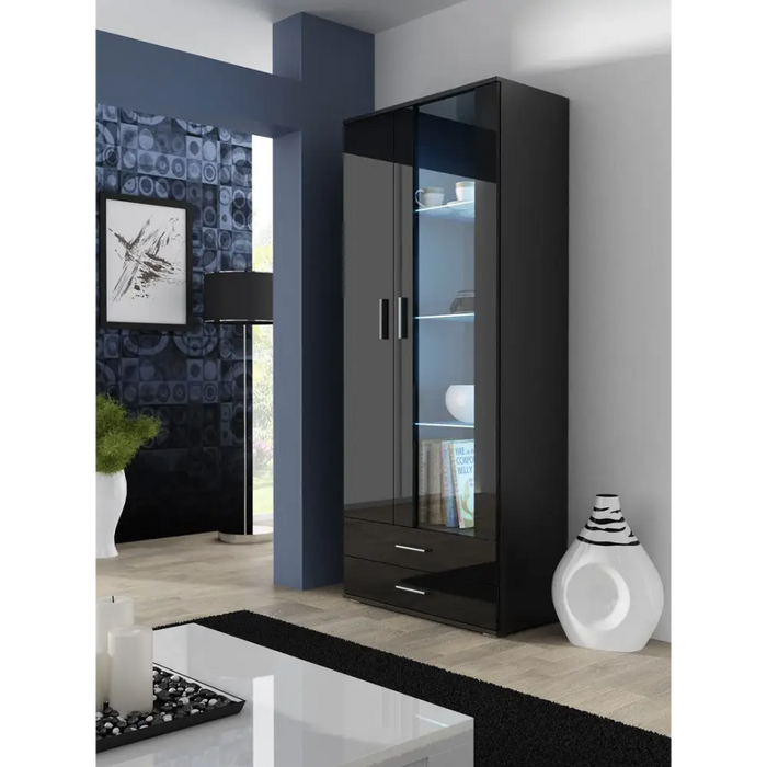 SOHO 8 set (RTV180 cabinet + S6 + shelves) Black / Black gloss - Modern wall unitsMES-NOW<<<Wall UnitsMES<<<ActionPL