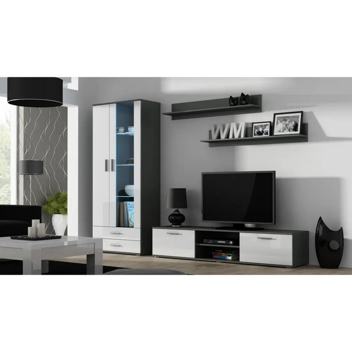 SOHO 8 set (TV180 cabinet + S6 + shelves) Grey / White glossy - Modern wall unitsMES-NOW<<<Wall UnitsMES<<<ActionPL