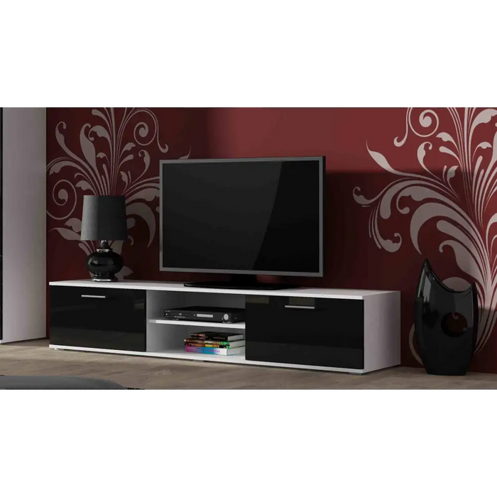 SOHO 8 set (TV180 cabinet + S6 + shelves) White / Black gloss - Modern wall unitsMES-NOW<<<Wall UnitsMES<<<ActionPL