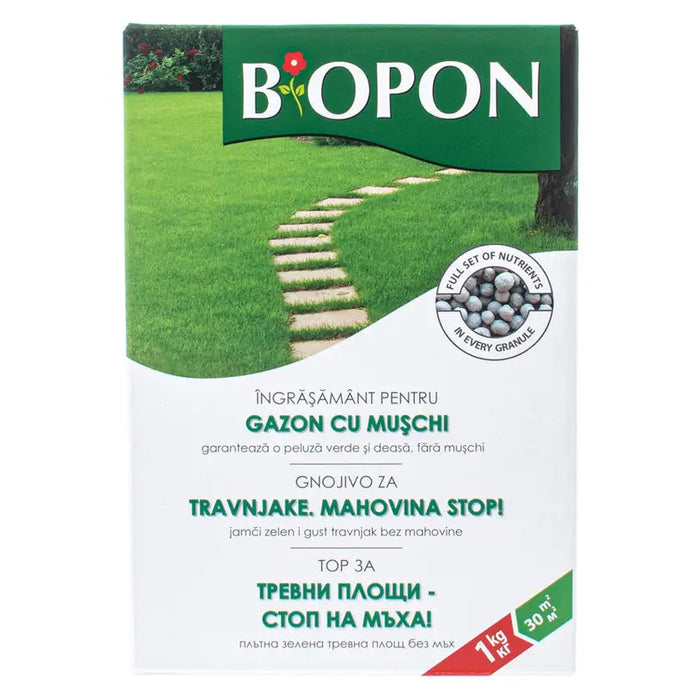 SOLID FERTILIZER FOR GRASS CARPETS AGAINST MOSS 1KG BIOPON - Торове<<<Торове почви и тревни смески<<<Градина<<<Praktiker