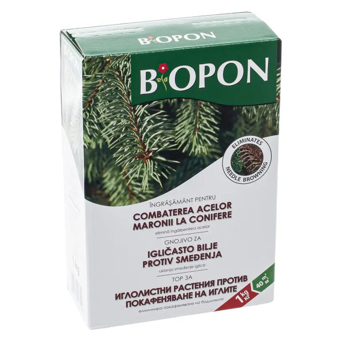 SOLID FERTILIZER FOR NEEDLE-LEAFED GROWTH AGAINST BROWNING OF THE LEAVES BIOPON 1KG - Торове<<<Торове почви и тревни