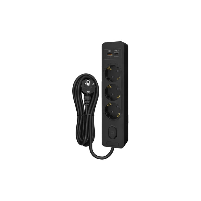 SPLITTER 3 SOCKETS USB-A AND USB-C 1.5M CABLE BLACK WITH SONEX KEY