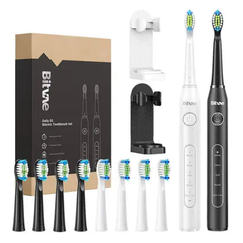 Sonic toothbrushes with tips set and 2 holders Bitvae D2 + D2 (white and black) - Sonic toothbrushes<<<Sonic