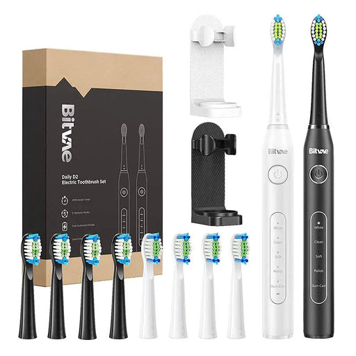 Sonic toothbrushes with tips set and 2 holders Bitvae D2 + D2 (white and black) - Sonic toothbrushes<<<Sonic