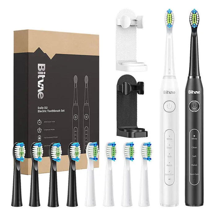 Sonic toothbrushes with tips set and 2 holders Bitvae D2 + D2 (white and black) - Sonic toothbrushes<<<Sonic