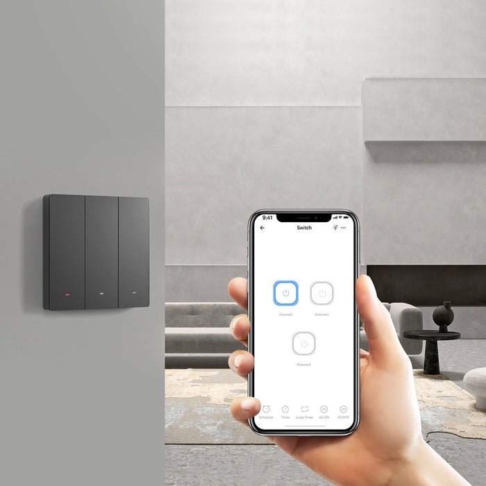SONOFF M5-3C-80 Smart WiFi Wall Switch (3-channel, flush-mount, graphite)