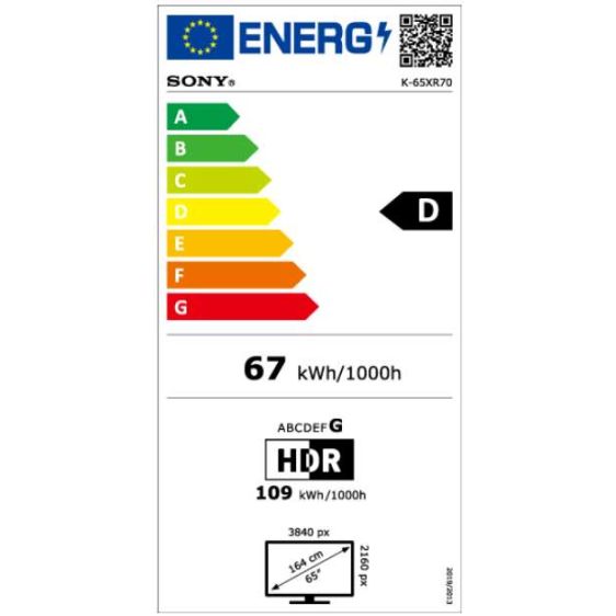 TV SONY Bravia 7 K65XR70, 65" (164 cm), QLED XR, Mini LED, 4K Ultra HD, Smart Google TV, (2024)