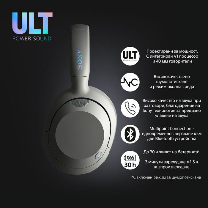 Sony WHULT900 ULT WEAR Bluetooth Wireless In-Ear Headphones, BT 5.0, TWS, Noise Cancelling, White EU