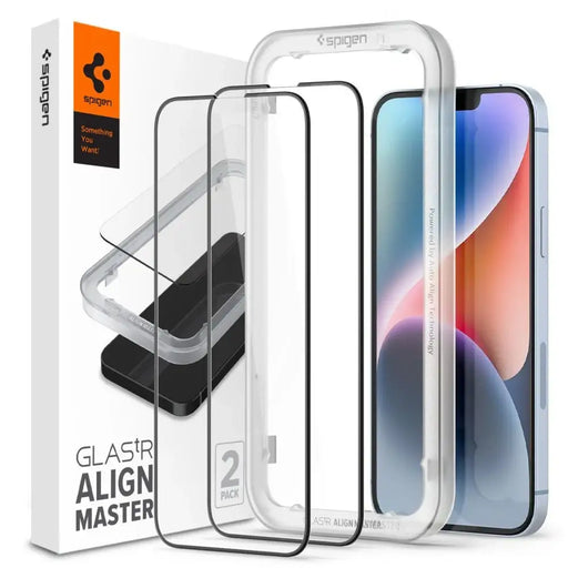 Spigen ALM Glass FC Tempered Glass for iPhone 13 / 13 Pro / 14 / 16e - Black 2 pcs. - Cell phone tempered