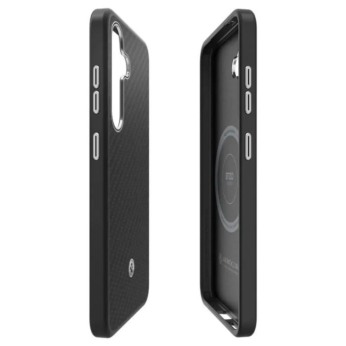 Spigen Enzo Aramid GP-FPS936PGABW Silicone Case with Built-in MagFit Ring for Samsung Galaxy S25+ - Black - Cell phone