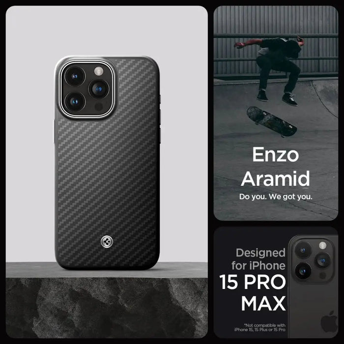 Spigen Enzo Aramid Mag Case with MagSafe for iPhone 15 Pro Max - Matte Black - Cell phone cases and covers<<<HurtelXML