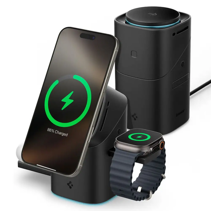 Spigen Essential EF223MS 3-in-1 QI2 Wireless Charger - Black - Cell phone USB charger<<<HurtelXML