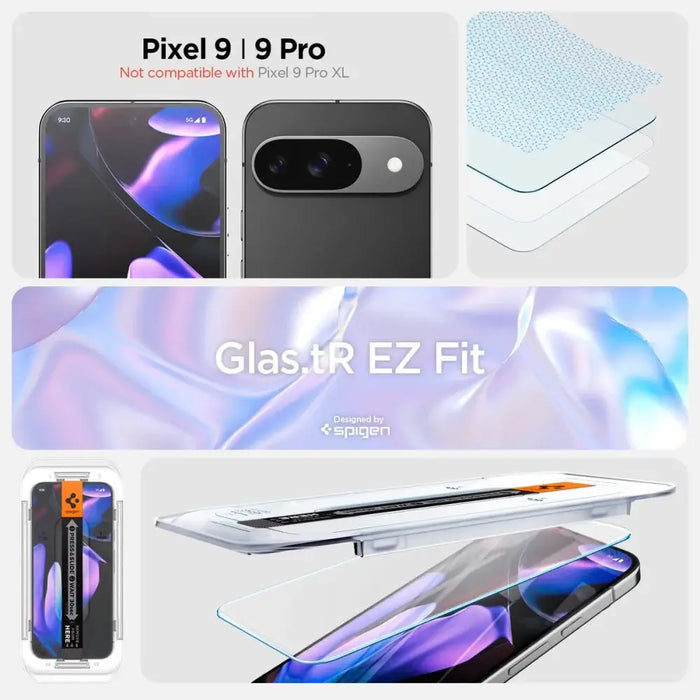 Spigen Glas.tR EZ Fit Tempered Glass with Applicator for Google Pixel 9 / 9 Pro (2 pcs.) - Cell phone tempered
