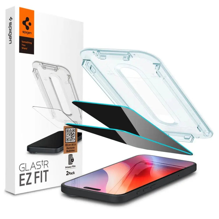 Spigen Glas.tR EzFit Privacy Tempered Glass for iPhone 15/16 with Adapter (2 pcs.) - Cell phone tempered