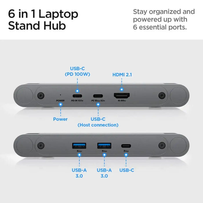 Spigen LD204H Stand + Hub 6-in-1 - Gray - Stands and tables for laptops<<<HurtelXML