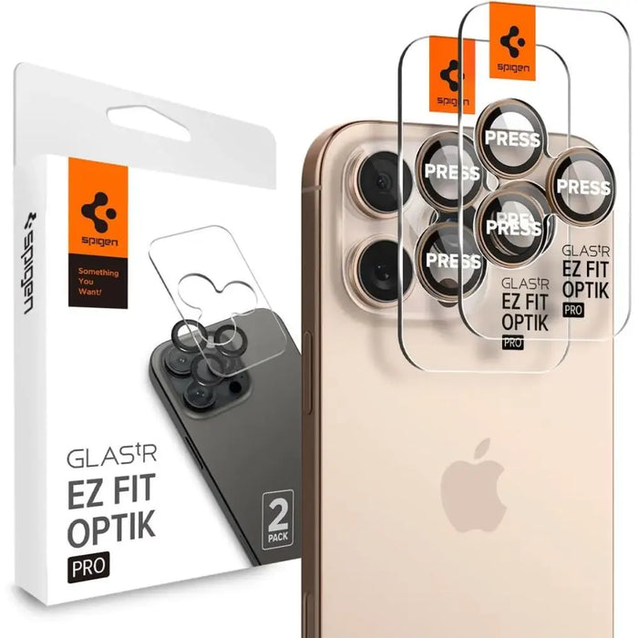Spigen Optik Pro GLAS.TR ”EZ FIT” Camera Protector 2-PACK for iPhone 16 Pro / Pro Max - Brown - Cell phone tempered