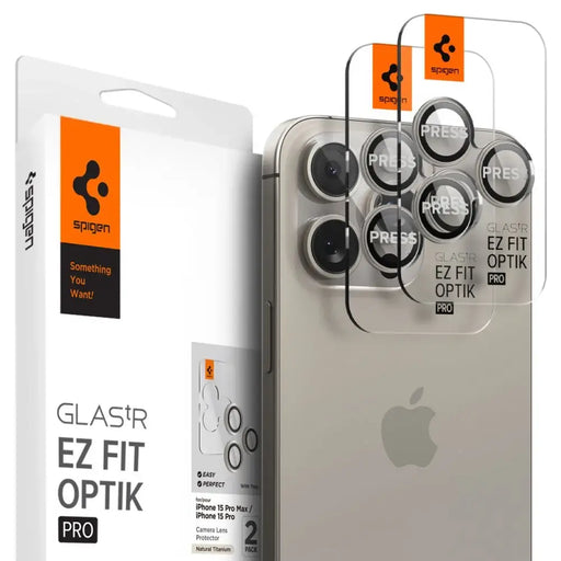 Spigen Optik.tR EZ Fit Camera Protector for iPhone 14 Pro / Pro Max / 15 Pro / Pro Max - Natural Titanium 2 pcs. - Cell