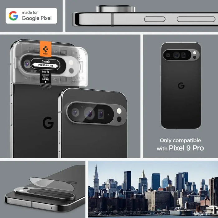 Spigen Optik.tR Ez Fit Tempered Glass Camera Screen Protector for Google Pixel 9 Pro (2-Pack) - Cell phone tempered