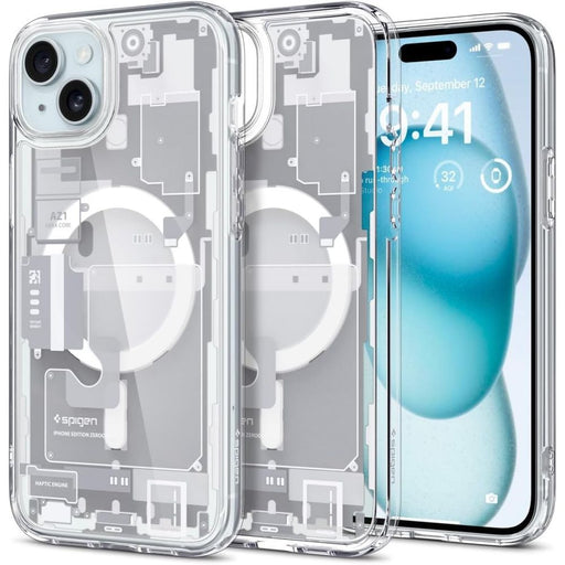 Spigen Ultra Hybrid Mag Case with MagSafe for iPhone 15 Plus - White (Zero One Pattern) - Cell phone cases