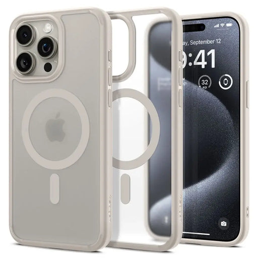 Spigen Ultra Hybrid Mag Case with MagSafe for iPhone 15 Pro - Matte Natural Titanium - Cell phone cases