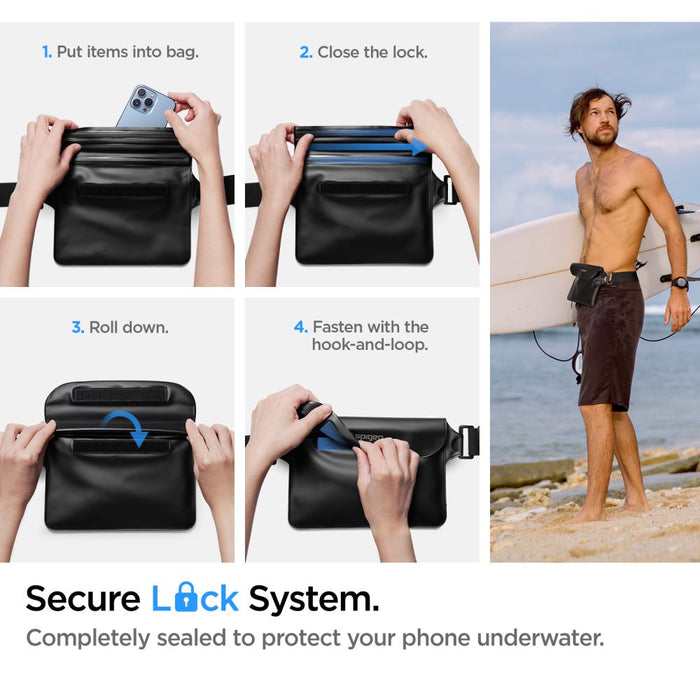 Spigen Aqua Shield A621 Waterproof Hip Bag + Floating Case - Black