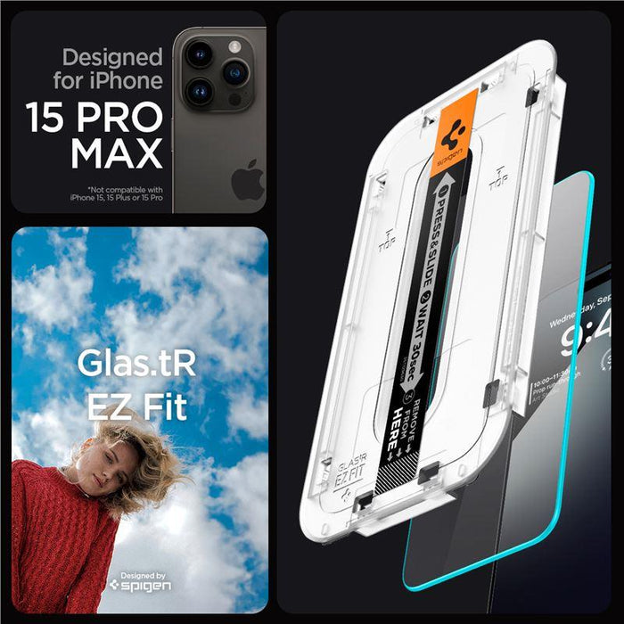 Spigen Glas.tR EZ Fit tempered glass for iPhone 15 Pro Max - 2 pcs.