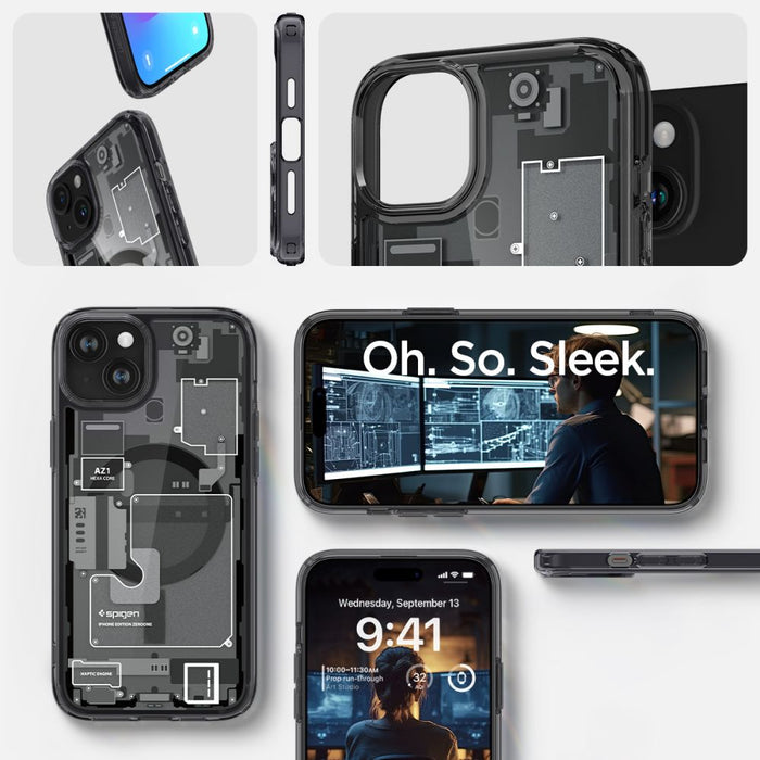 Spigen Ultra Hybrid Mag Case with MagSafe for iPhone 15 Plus - Dark Gray (Zero One Pattern)