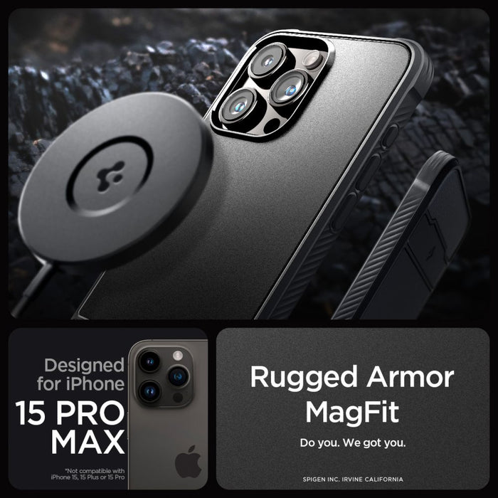 Spigen Rugged Armor Mag Case with MagSafe for iPhone 15 Pro Max - Matte Black
